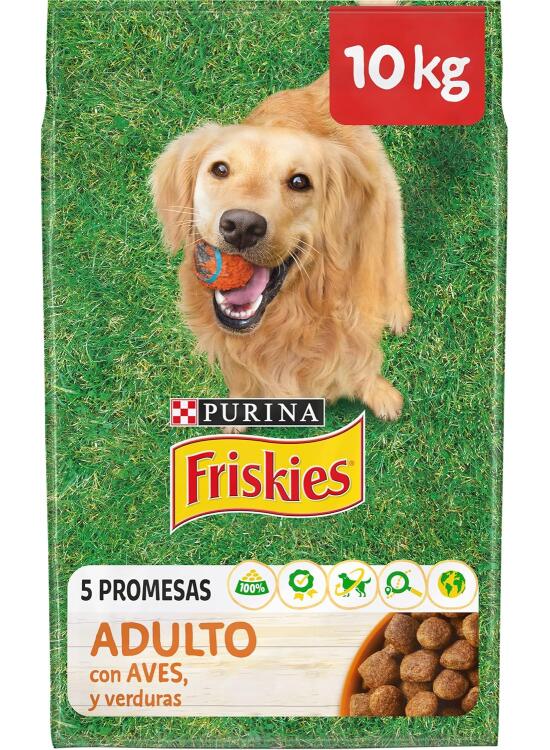 Purina Friskies Pienso para Perro Adulto con Aves y Verduras, saco de 10kg