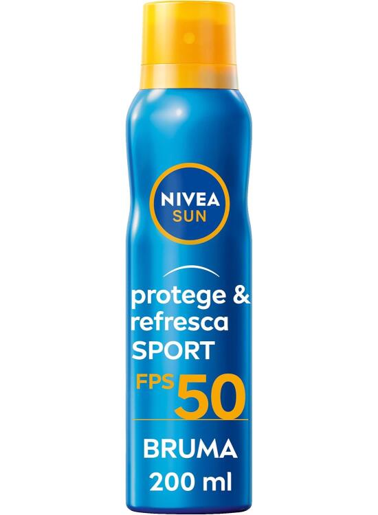 NIVEA SUN Protege & Refresca Spray Bruma Solar FP50 (1 x 200 ml), protector solar en spray transparente, bruma refrescante y resistente al agua