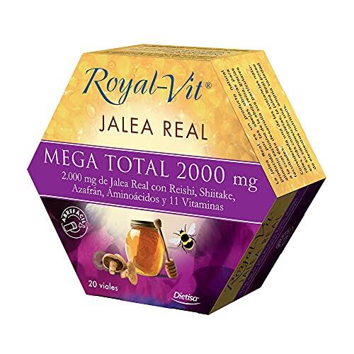 Dielisa - Royal Vit Jalea Real Mega total, Complemento Alimenticio con 2000mg de Jalea Real,Reishi, Shiitake, Aminoácidos y Vitaminas,Ayuda al Sistema Inmunológico y al Equilibrio Emocional - 20Viales