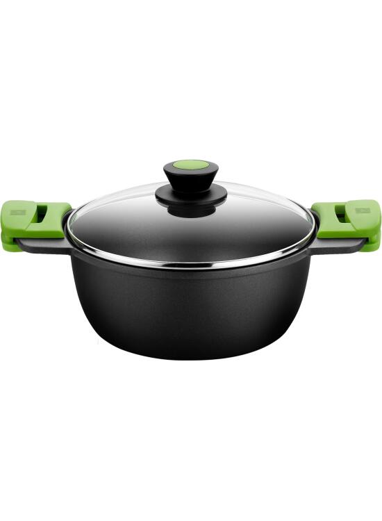 BRA Prior Cacerola alta con tapa de cristal y asas de silicona, 28 cm, Color Negro