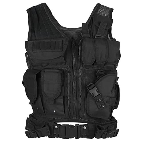 Lixada - Chaleco táctico militar de poliéster para usar al aire libre, juego de guerra, airsoft, caza, chaleco para acampada, senderismo, negro