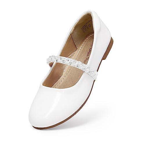 Dream Pairs - Zapatos Planos de Bailarina para niñas pequeñas, niños pequeños, niños Grandes, Serena-100 Mary Jane, Blanco/Pat, 21.0 cm