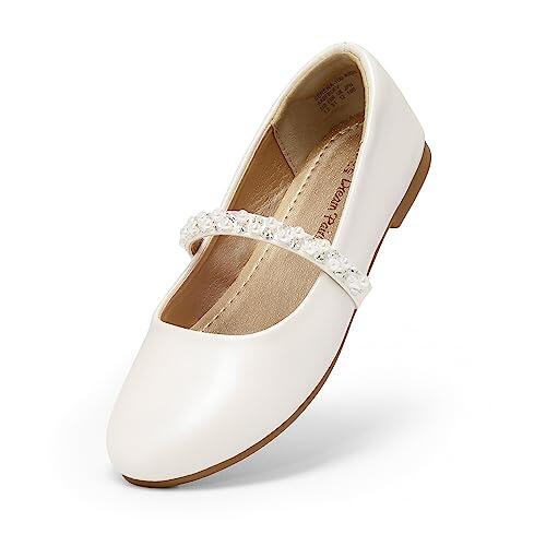DREAM PAIRS Kids Zapatos Planos Chica Bailarinas Mary Jane con Correa Princesa Zapatos Escolares Niña,Size 32,Marfil,SERENA-100-KIDS
