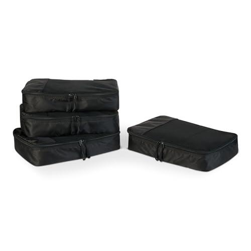 Amazon Essentials Juego de 4 Cubos para Viaje, Organizador de Equipaje con Doble Cremallera, Parte Superior de Malla, 100% Poliéster, Mediano, Negro (anteriormente Amazon Basics)