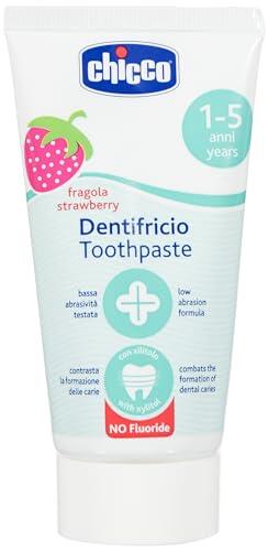 Chicco 00002321100000 Pasta de dientes, sabor fresa, sin flúor y cálcio biológico, 12M +, blanco
