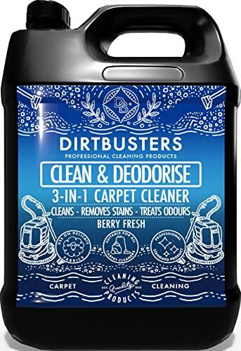 Dirtbusters Fórmula Concentrada 3 en 1 Limpia y Desodoriza Moquetas y Tapizados. Elimina y Neutraliza los Malos Olores. Apto para Aspiradoras y Materiales Delicados. Aroma a Frutos Rojos 1 x 5 Litros