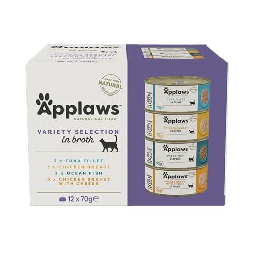 Applaws, latas de Comida húmeda Natural para Gatos, selección variada en Caldo, 12 x 70 g