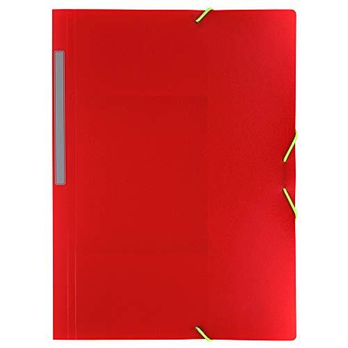 Grafoplas - Carpeta 3 Solapas, Tamaño Folio, Roja, Polipropileno, con Gomas Elásticas de Cierre, Para Documentos a4 y Folio