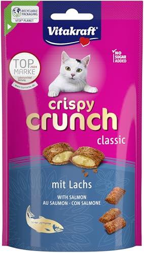 Vitakraft Crispy Crunch Classic, snack gatos, salmón (1x 60g) | golosina crujiente gatos, almohadilla cereal relleno cremoso, receta sin azúcar, ideal para mimar o premiar
