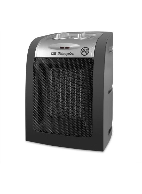 Orbegozo CR 5017, Calefactor, cerámico, 1500 W,2 niveles de potencia, termostato regulable, sistema de protección contra sobrecalentamiento, luz de encendido, posición ventilador, color negro