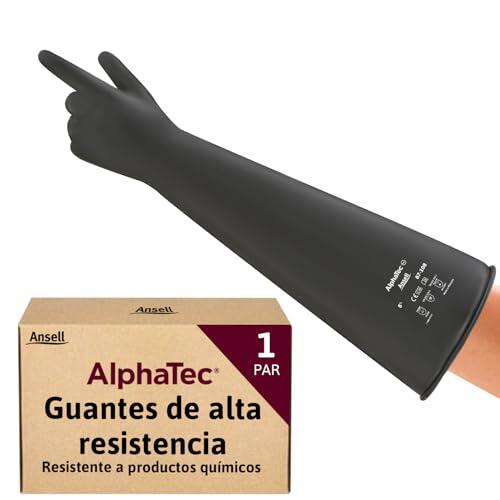 Ansell AlphaTec 87-108 Guantes de Trabajo Pesados, Alta Protección Química y Resistencia a la Abrasión, Seguridad Industrial, Guantes de Látex Reutilizables, Negro, Talla S (1 Par)