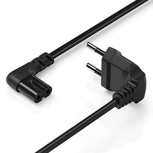 Hama - Cable de Alimentación Euro 2 Pines, 1,5 M, Inclinado 90º Grados En Ambos Lados, Negro