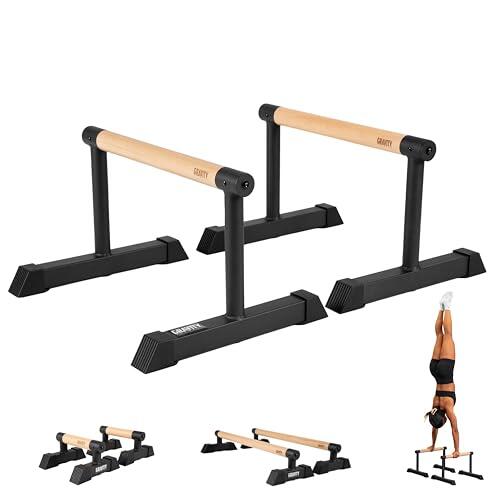 Barras de Paralletes Gravity Fitness con Mangos de Madera Híbridos, Estables para Calistenia, Gimnasia, Entrenamiento con el Peso Corporal, Diseñadas para Ejercicios en Gimnasio Casero o Comercial