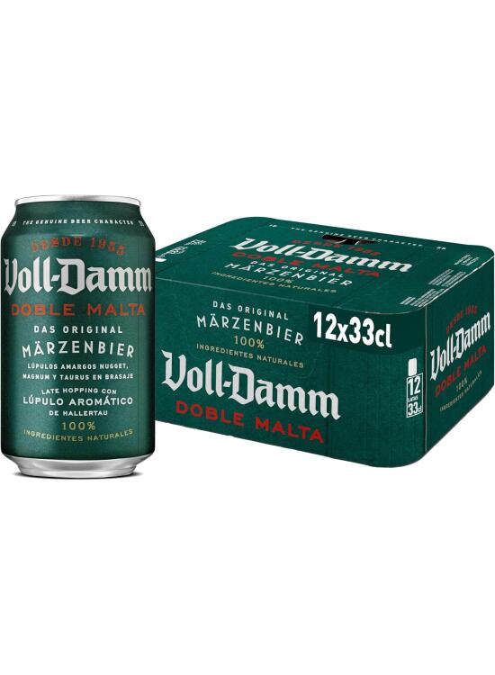 Voll-Damm | Cerveza Doble Malta | Toque Cítrico y Afrutado | Sabor Único | Espuma Consistente | Pack de 12 Latas x 33 cl