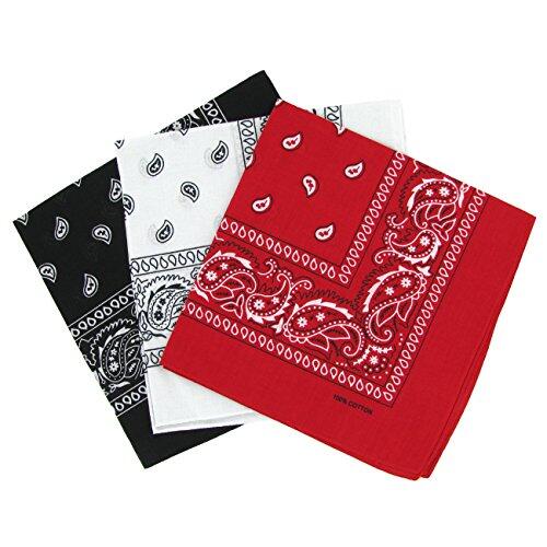 Snner Paisley - Bandanas (3 unidades), color rojo, blanco, negro