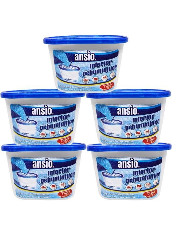 ANSIO Deshumidificador, blanco,Eliminador de condensación absorbentes para humedad (Paquete de 5 botes)