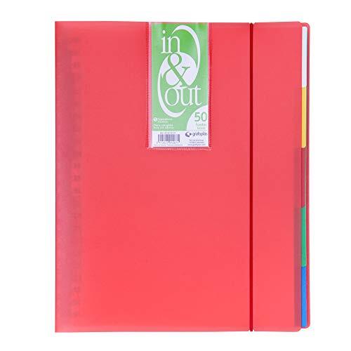 Grafoplas - Carpeta Fundas Extraíbles, Tamaño A4, Color Rojo, 50 Fundas, Serie In & Out