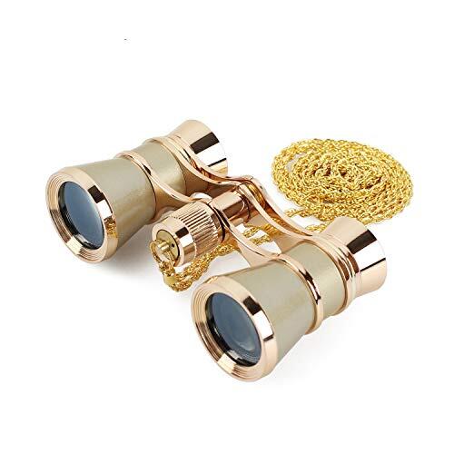 Aomekie Prismáticos Teatro para Ópera Retro Con Collar De Cadena Para Espectáculo Partido （Dorado）