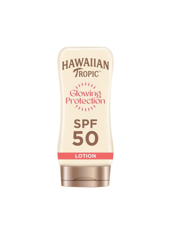 Hawaiian Tropic Glowing Protection Ultra Radiance - Loción Solar Protectora SPF 50, Protege la Piel, Fragancia de Frutas Tropicales, Crema