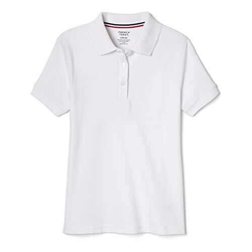French Toast Polo para niña, Manga Corta con Cuello Picot, Blanco, 18