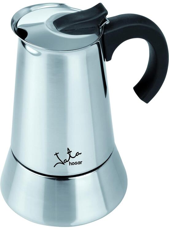 Jata CAX106 - Cafetera Italiana Inducción, Capacidad 6 Tazas, Apta para Todo Tipo de Cocinas, Cuerpo Acero Inoxidable
