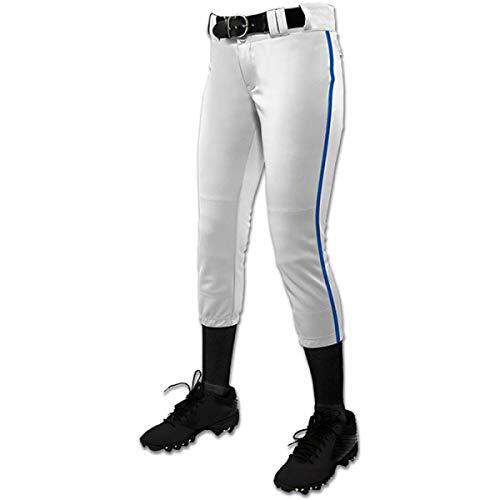 Champro Pantalones de softbol de Tiro bajo para Mujer Tournament con Ribete Lateral y pantalón Tradicional de Tiro bajo con Trenza, Mujer, BP11PA, Blanco, Royal Pipe, S