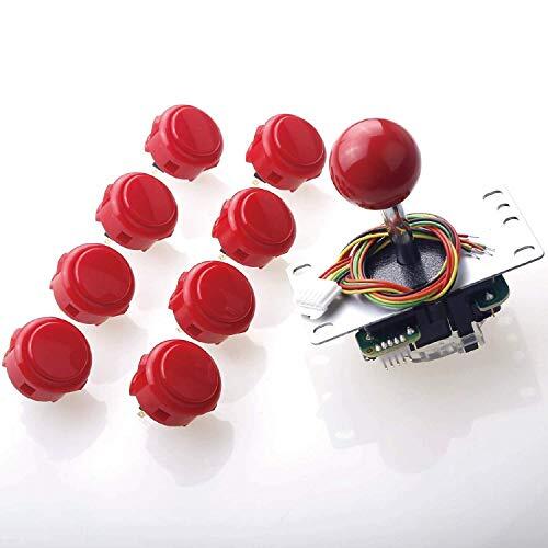 Sanwa JLF-TP-8YT Joystick + Sanwa - Kit de 8 botones OBSF-30 Color: rojo - para juegos de arcade 4 y 8 vías ajustables, compatible con Catz Mad SF4 Tournament Joystick S@NWA