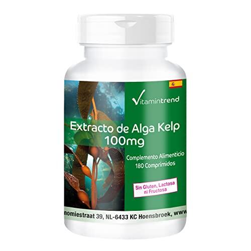 Vitamintrend Extracto de Kelp 100 mg, 180 tabletas, fácil de tragar, yodo natural, complemento alimenticio vegano sin estearato de magnesio, fabricado en Alemania