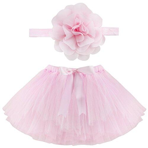 Musuntas Apoyo de la Fotografía del Bebé, Traje y Falda del Tutú de Pettiskirt Con Venda de la Flor para Niñas (Rosa)