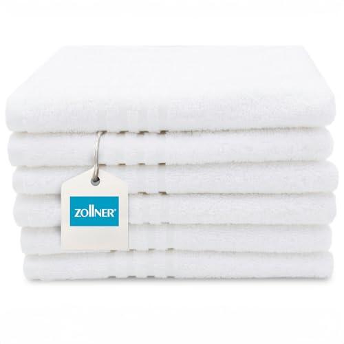 ZOLLNER Juego de 6 Toallas de Invitados de 40x60cm - Muy absorbentes en Color Blanco, con práctico Colgador, Elegantes Rayas en Profundidad, Lavables hasta 95 °C, algodón