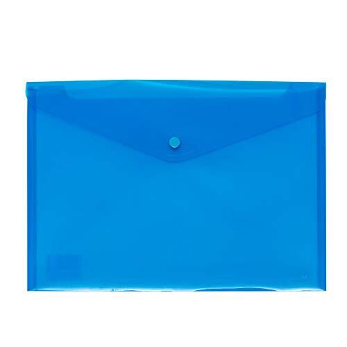 Grafoplas - Sobre de Plástico con Cierre Clic Ecoplás, Tamaño A4 Folio, 33,4x23,5cm, Polipropileno, Color Azul Translúcido, Protege y Transporta Documentos Escolares, Domésticos y de Oficina