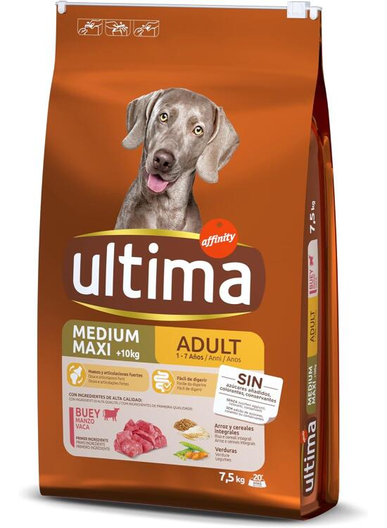 Ultima Medium-Maxi Adult Buey, Comida seca para perros, 7,5kg