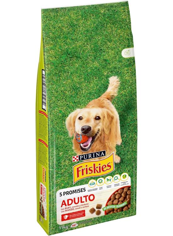 Purina Friskies Pienso para Perro Adulto con Buey, Cereales y Verduras, saco de 15kg