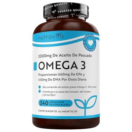 Nutravita Omega 3 2000mg - con 660mg EPA y 440mg DHA - 240 Cápsulas Blandas (8 Meses) - para Corazòn, Función Cerebral & Visiòn (EFSA) Omega 3 Capsulas - Omega3 Suplementos para Hombres & Mujeres