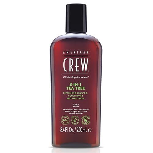 American Crew 3 en 1 Tea Tree, Champú Acondicionador y Gel de Ducha, Limpia y Elimina el Sebo del Cuero Cabelludo, Desodoriza el Cuerpo, Cabello Acondicionado y Brillante, Fragancia Árbol de Té