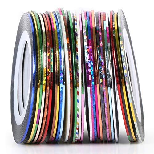 TRIXES 30 Rayas Adhesivas del Arte en Uñas Carretes Colores Clasificados para Uñas Naturales y Falsas