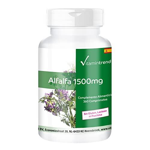 Vitamintrend Alfalfa 500 mg, 360 tabletas, extracto 4:1, complemento alimenticio vegano sin estearato de magnesio, fabricado en Alemania