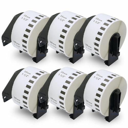 BETCKEY - 6 Rollos de DK-22225 Cinta Continua de Papel Térmico Compatible con Brother, 38mm x 30.48m, 6 continuous Etiquetas para Impresoras de Etiquetas QL