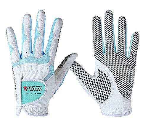 Guantes de golf PGM para mujeres, 1 par (4 opciones de color), sistema de agarre mejorado, fresco y cómodo, Large, Blanco/Azul