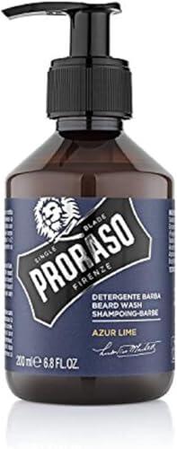 Proraso Champú barba Azur Lime, 200 ml, champú hidratante profesional para el cuidado barba hombre que elimina eficazmente impurezas y olores