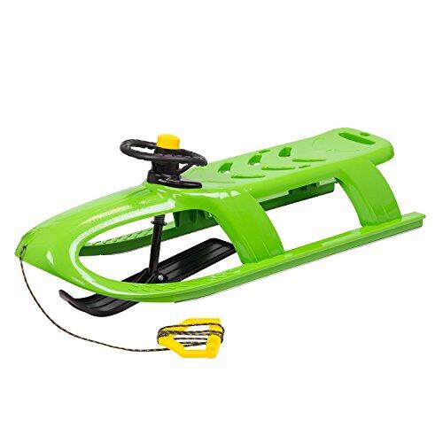 Trineo alto con pala direccionable por volante, con deslizadores de acero, y cuerda, modelo bullet control