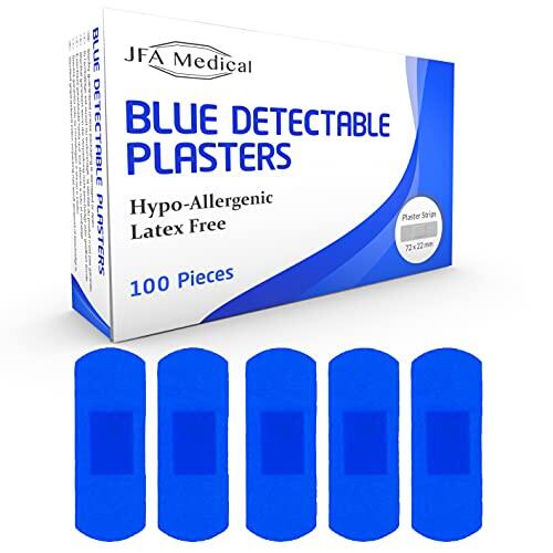 JFA Medical - Apositos adhesivos azules, apósitos estériles, tiras de vendaje adhesivas estériles azules, 100 unidades por caja 72mm x 22mm