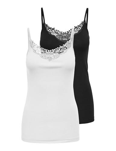 Only Nos Mujer Onlkira Lace Singlet 2 Pack Noos Camiseta sin Mangas Not Applicable, Negro (Black Pack: Black and White), X-Large