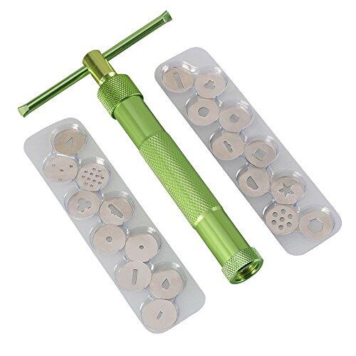 Vicloon Extrusora Arcilla de Acero Inoxidable, Azúcar Goma para Torta Pasta Fondant con 20 Moldes, Decorador de Tartas Pistola Extrusora Pistola Fondant para Cupcakes y Postres