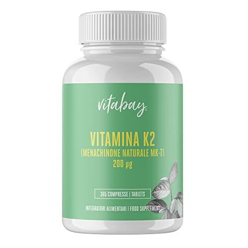 Vitabay Vitamina K2 MK-7 200 µg – 365 comprimidos veganos – Huesos y Coagulación – Alta dosis MK7 All-Trans Microencapsulada – Analizado en Alemania – Suministro para 1 año