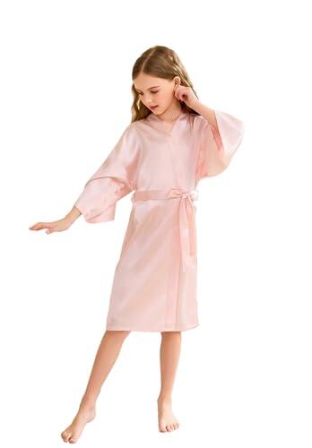 CuteOn Niños Niña Robe Satin Vestido de niña Albornoz de Seda para niños Color Puro Robe Albornoz Ropa de Dormir SPA natación cumpleaños 11-13Y