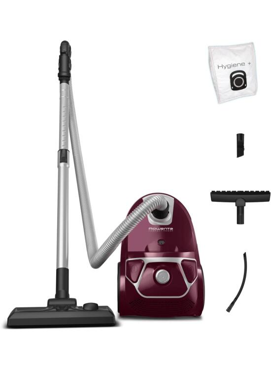 Rowenta Compact Power Morado RO3969, Aspirador trineo con bolsa de alta filtración y filtro permanente gran eficiencia, depósito de 3 L, cable de 6.2 m, accesorios de coche para más versatilidad