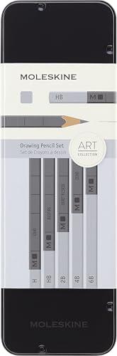Moleskine Set de 5 Lápices de Dibujo en Grafito, Grados Diferentes, Negro y Gris
