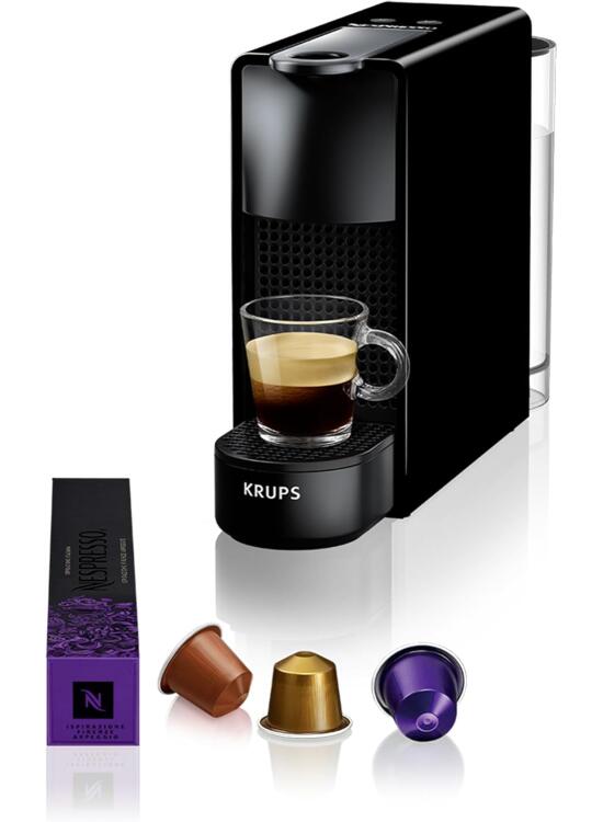 Krups Nespresso XN1108 Essenza Mini Cafetera de cápsulas, 1260 vatios, negra, 0.6 litros (Pack Cápsulas bienvenida incluido)