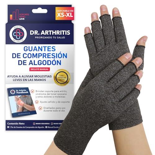 Dr. Arthritis Muñequeras Túnel Carpiano Desarrollada Por Médicos - Guantes Sin Dedos De Compresión Para Aliviar Artritis Y Raynaud - Incluye Manual Médico (Talla M, 1 Par)